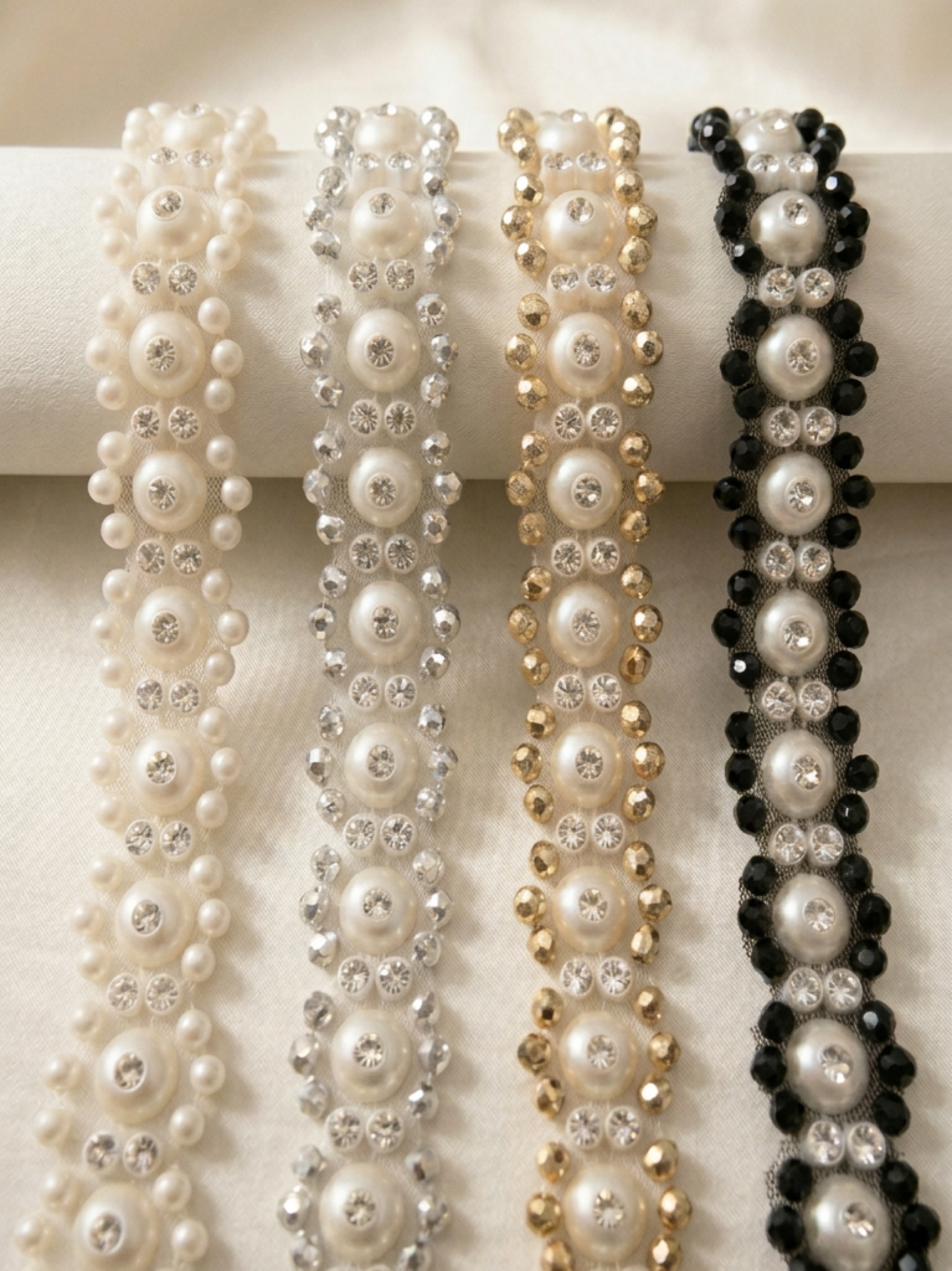 Self Adhesive Pearl Rhinestone Trim – Beaded Trim, DIY Clothing Embellishment, Bridal Applique, Crystal Trim, Made in USA