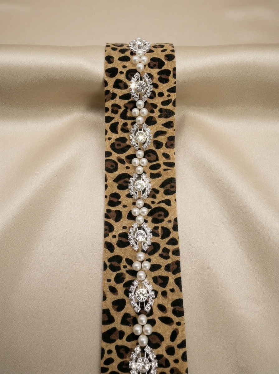 Pearl Rhinestone Trim – Leopard Print Beaded Trim, Sew On or Self Adhesive Trim, DIY Embellishment, Made in USA