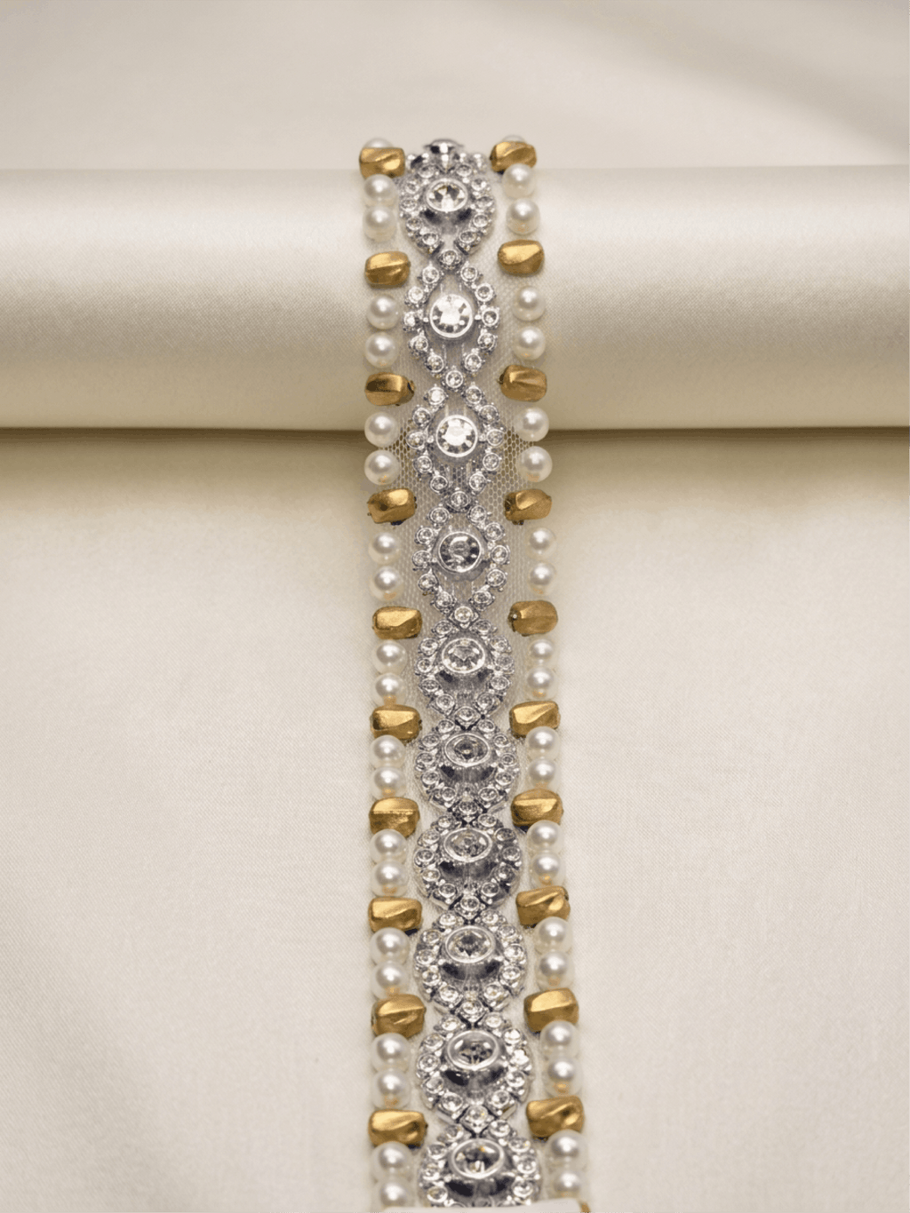 Matte Gold Pearl Rhinestone Trim – Luxury Beaded Trim, Bridal & Couture Embellishment - Made in USA