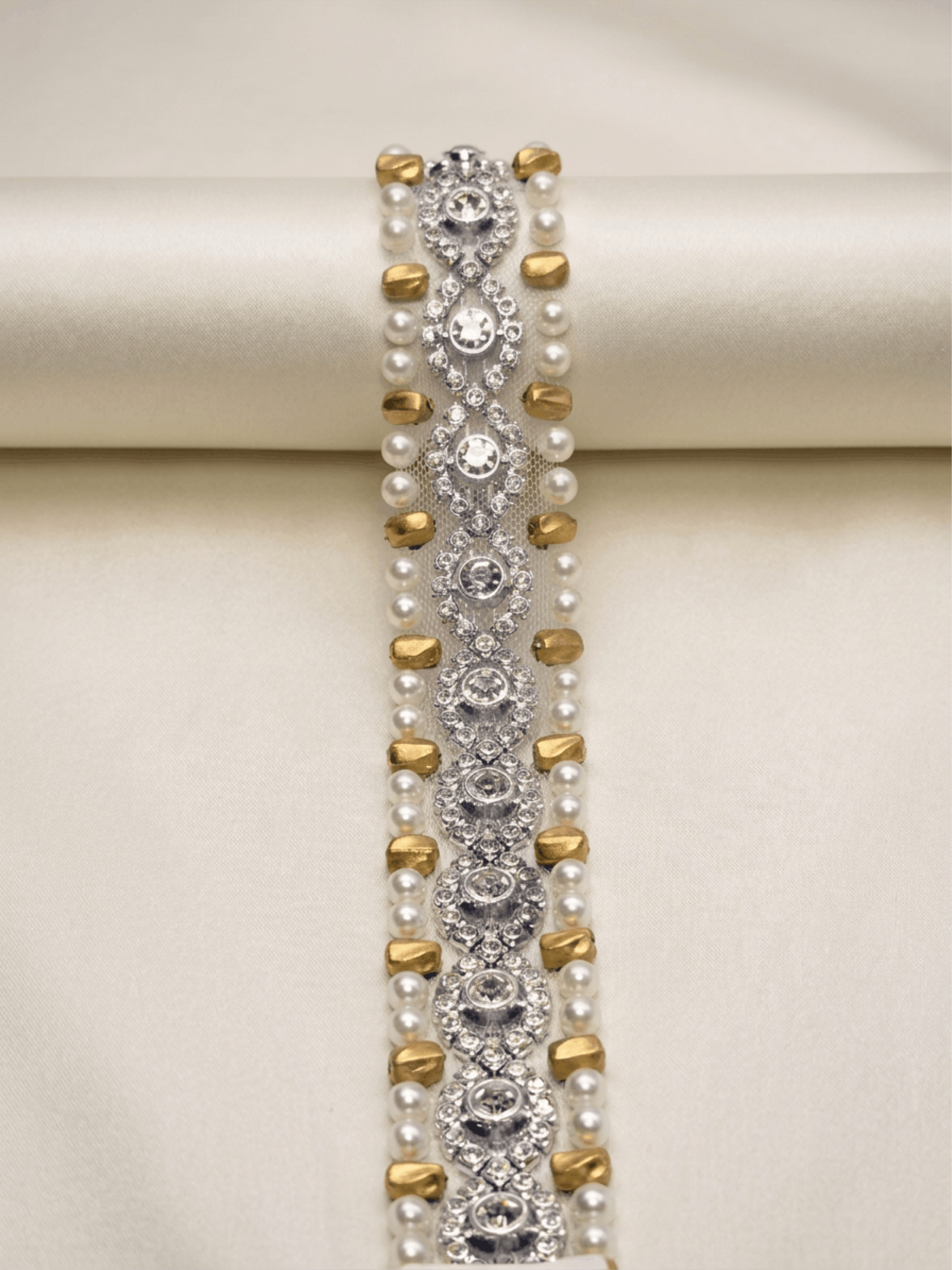 Matte Gold Pearl Rhinestone Trim – Luxury Beaded Trim, Bridal & Couture Embellishment - Made in USA