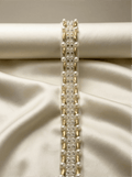 Matte Gold beads Pearl Rhinestone Trim – Decorative Embellishment, Sewing or Self Adhesive Trim, 1” Seam Allowance Option - Made In USA