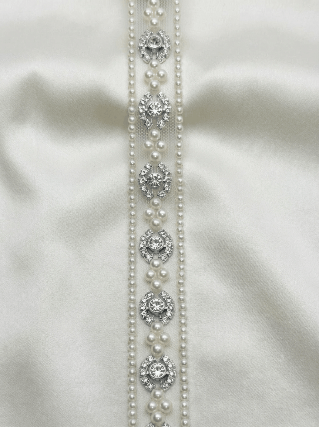 Pearl Rhinestone Trim – Pearl Trim, Bridal Wedding Trim, Crystal Embellishment, Self Adhesive or Sew On, 1” Seam Allowance Option