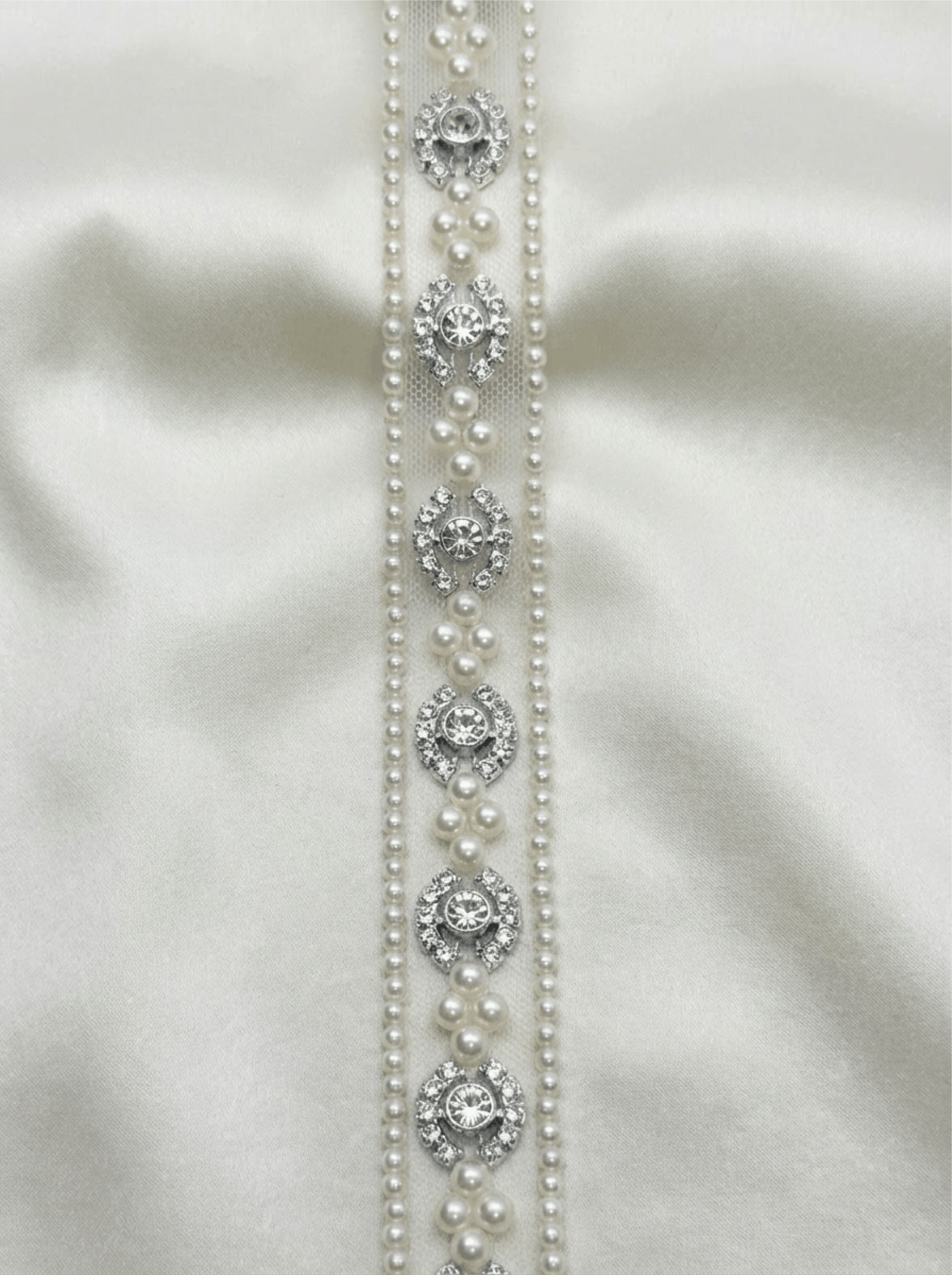 Pearl Rhinestone Trim – Pearl Trim, Bridal Wedding Trim, Crystal Embellishment, Self Adhesive or Sew On, 1” Seam Allowance Option