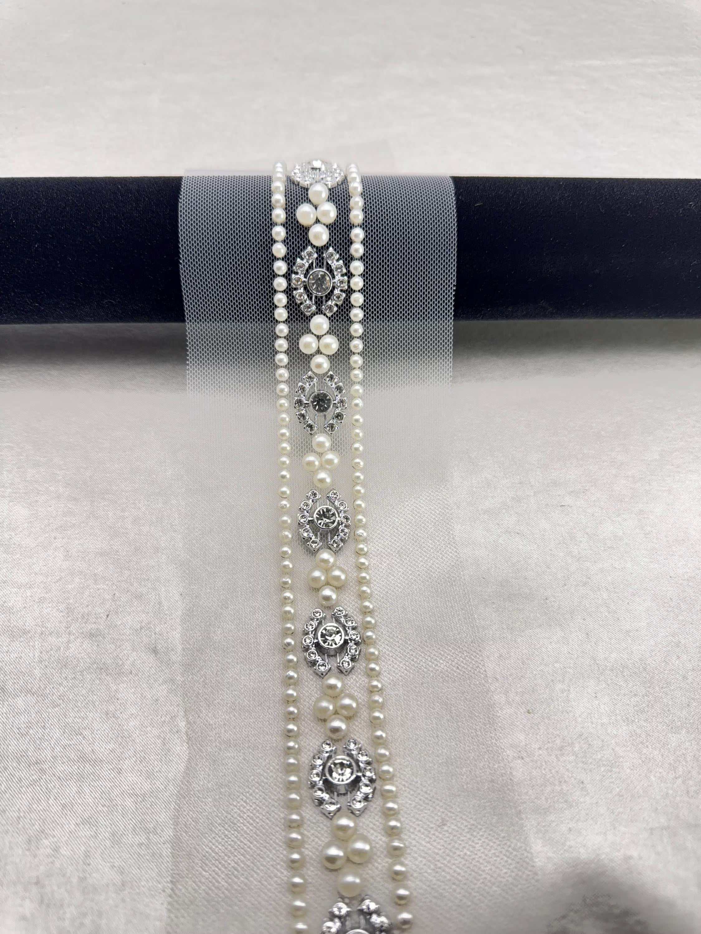 Pearl Rhinestone Trim – Pearl Trim, Bridal Wedding Trim, Crystal Embellishment, Self Adhesive or Sew On, 1” Seam Allowance Option