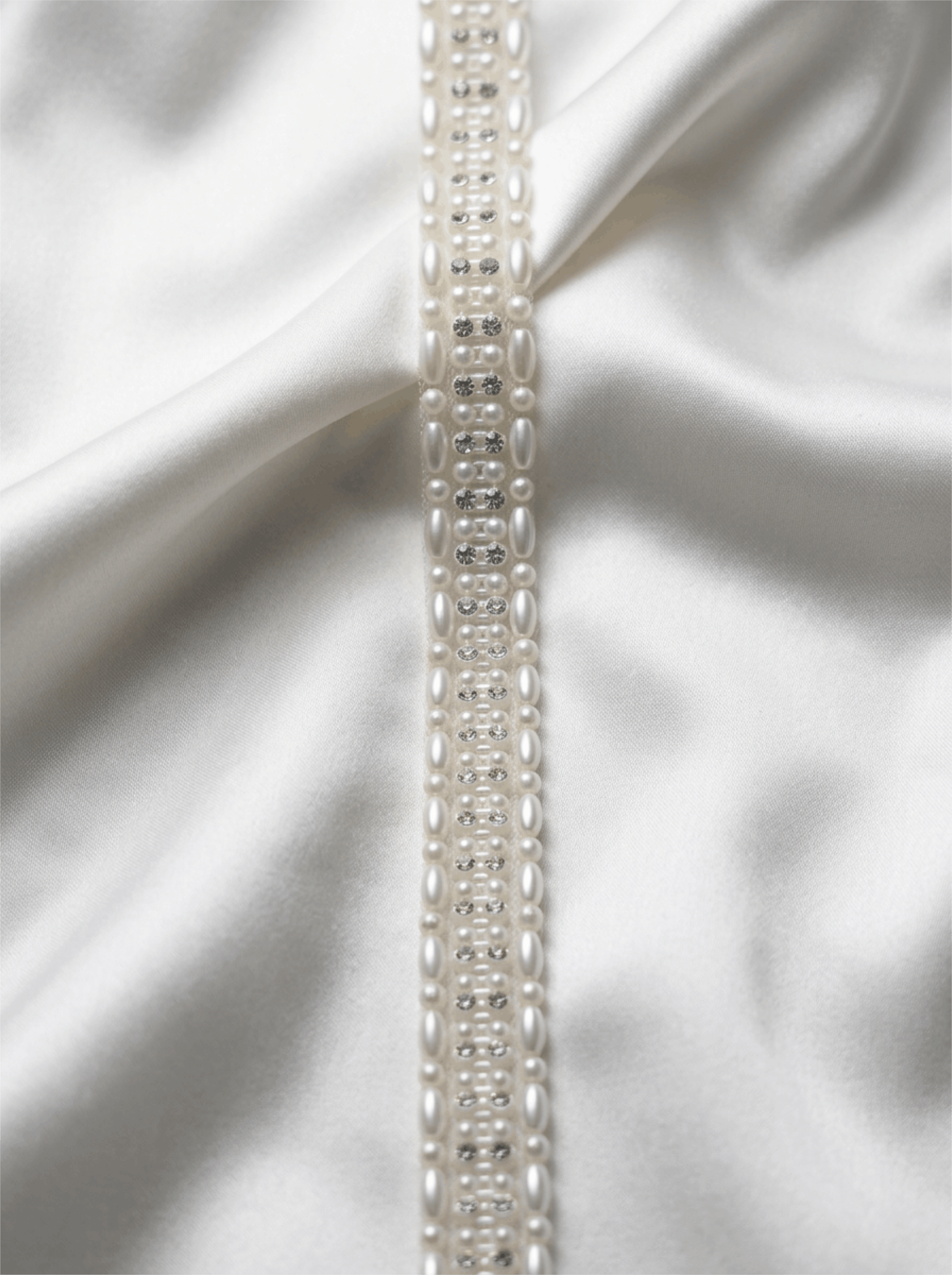 Silver Pearl Rhinestone Trim – Wide Beaded Trim, Bridal Wedding Embellishment, Crystal Trim, Self Adhesive or Sew On, 1” Seam Allowance