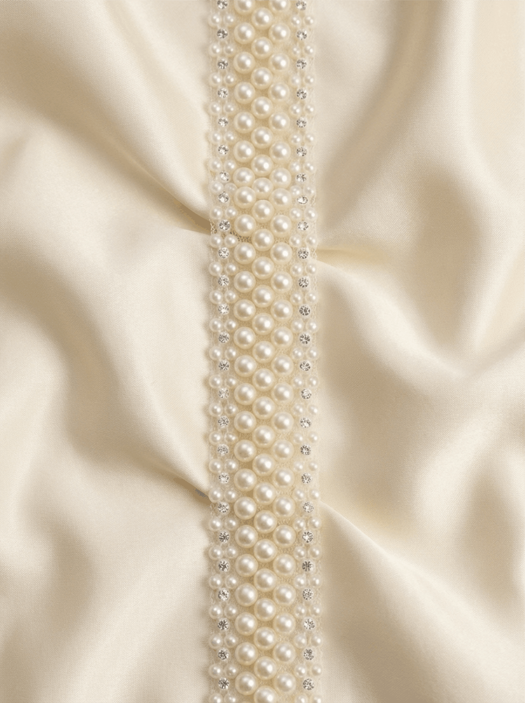 Multi Row Pearl Beaded Trim – Rhinestone Pearl Lace Trim – Ivory Bridal Trim – Sew On or Self Adhesive – Made in USA