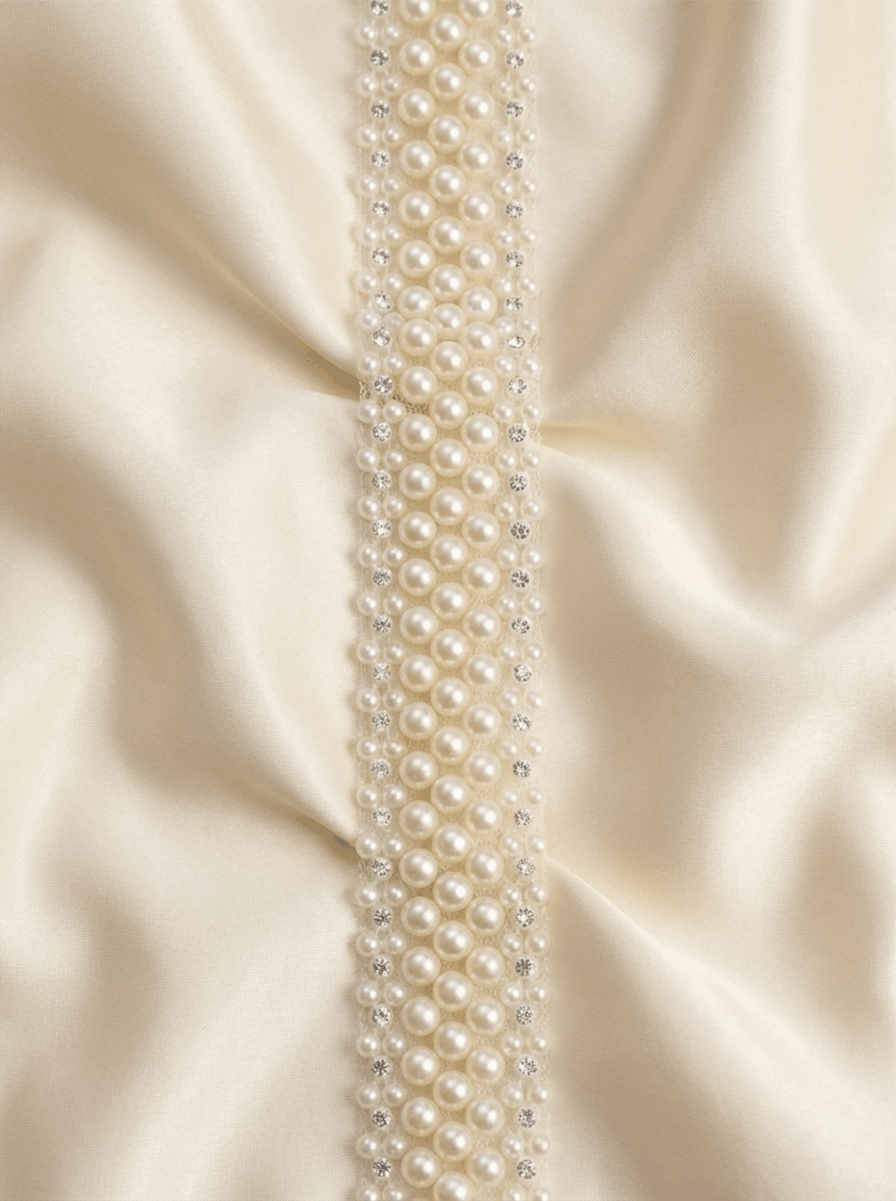Multi Row Pearl Beaded Trim – Rhinestone Pearl Lace Trim – Ivory Bridal Trim – Sew On or Self Adhesive – Made in USA