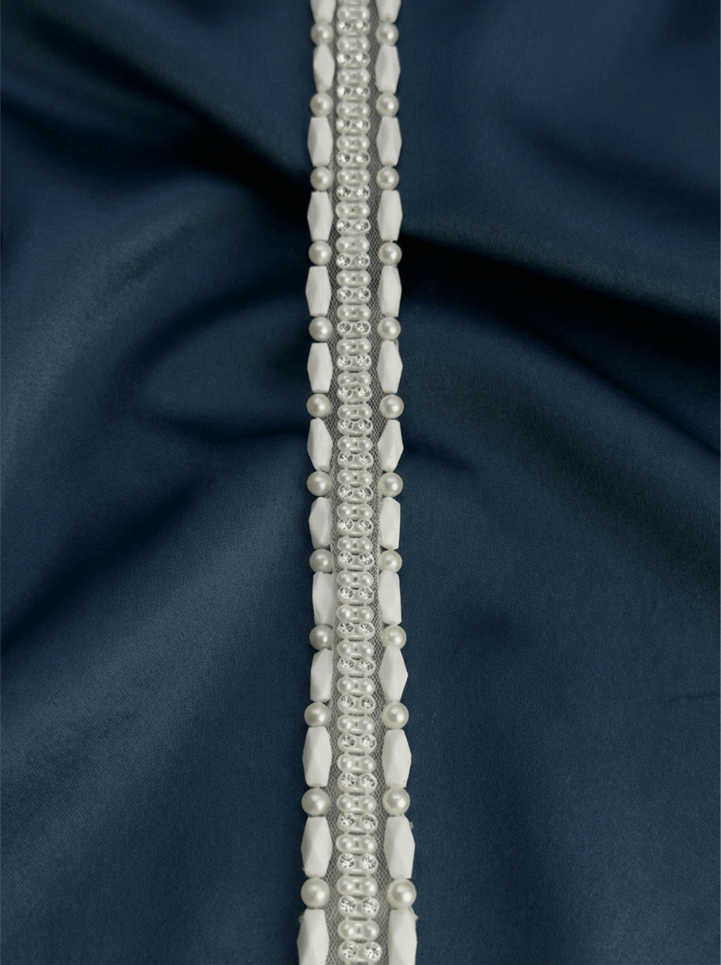 Ivory Pearl & Crystal Beaded Trim – Self Adhesive Rhinestone Applique Trim – DIY Bridal, Wedding Dress, Collar, Cuff Embellishment