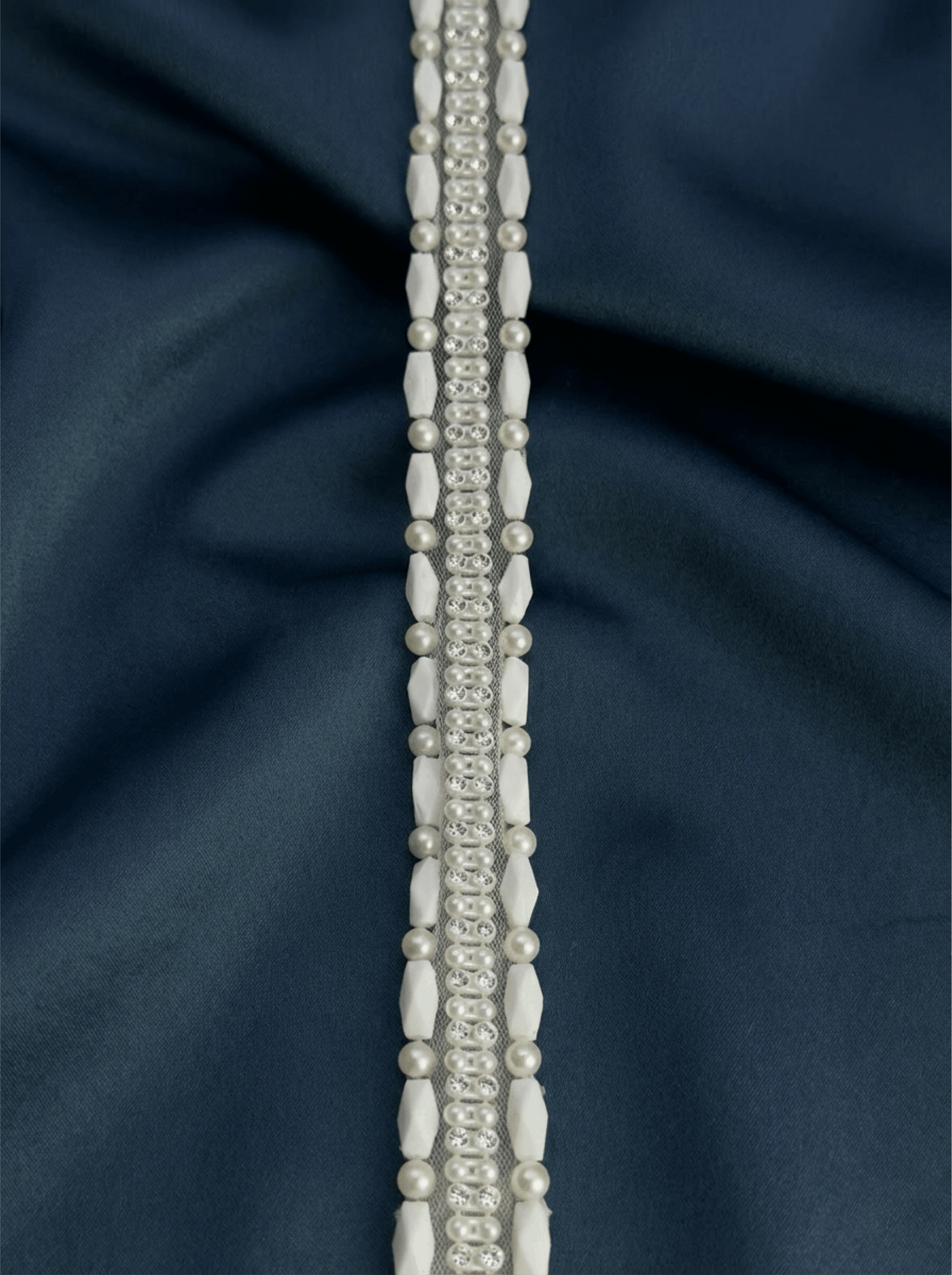 Ivory Pearl & Crystal Beaded Trim – Self Adhesive Rhinestone Applique Trim – DIY Bridal, Wedding Dress, Collar, Cuff Embellishment