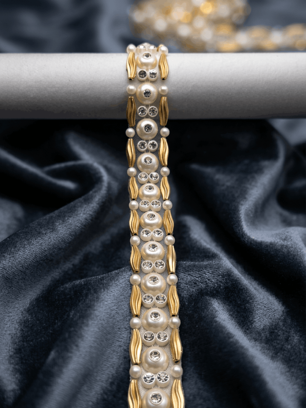 Matte Gold & Ivory Pearl Rhinestone Trim – Self Adhesive or Sew-On  – Beaded Trim for Dress, Collar, Cuff, Accessories DIY