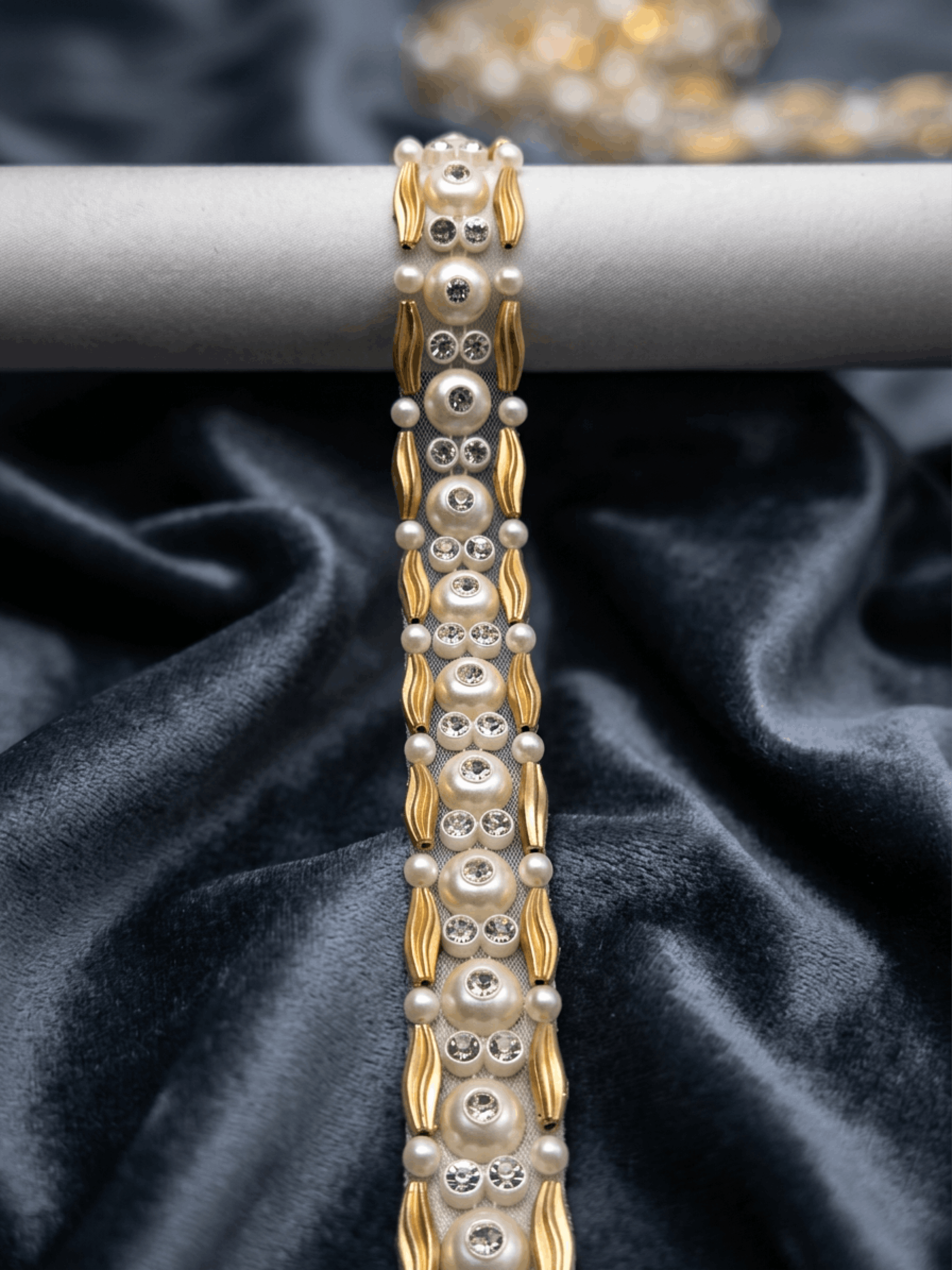 Matte Gold & Ivory Pearl Rhinestone Trim – Self Adhesive or Sew-On  – Beaded Trim for Dress, Collar, Cuff, Accessories DIY