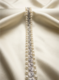 Silver Rhinestone & Ivory Pearl Beaded Trim – Self Adhesive or Sew-On Seam Allowance – Bridal Crystal Trim for Dress, Collar, Belt