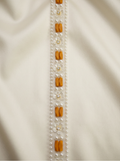 Ivory Pearl & Orange Beaded Trim with Floral Crystal – Self Adhesive or Sew-On Seam Allowance – Boho Trim for Dress, Collar, DIY, Cuffs