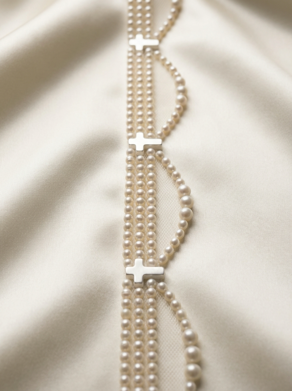 Faux Pearl Cross and scallops Trim – Self Adhesive Pearl Lace For Baptism, Communion Dress, and religious events trim. Made in USA