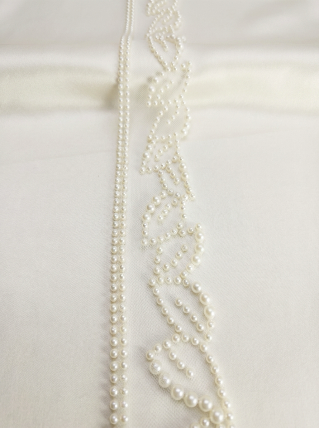 Ivory Pearl Beaded Trim – Self Adhesive or Sew-On Seam Allowance – Minimal Bridal Pearl Trim for Dress, Veil, Collar, Cuff, DIY