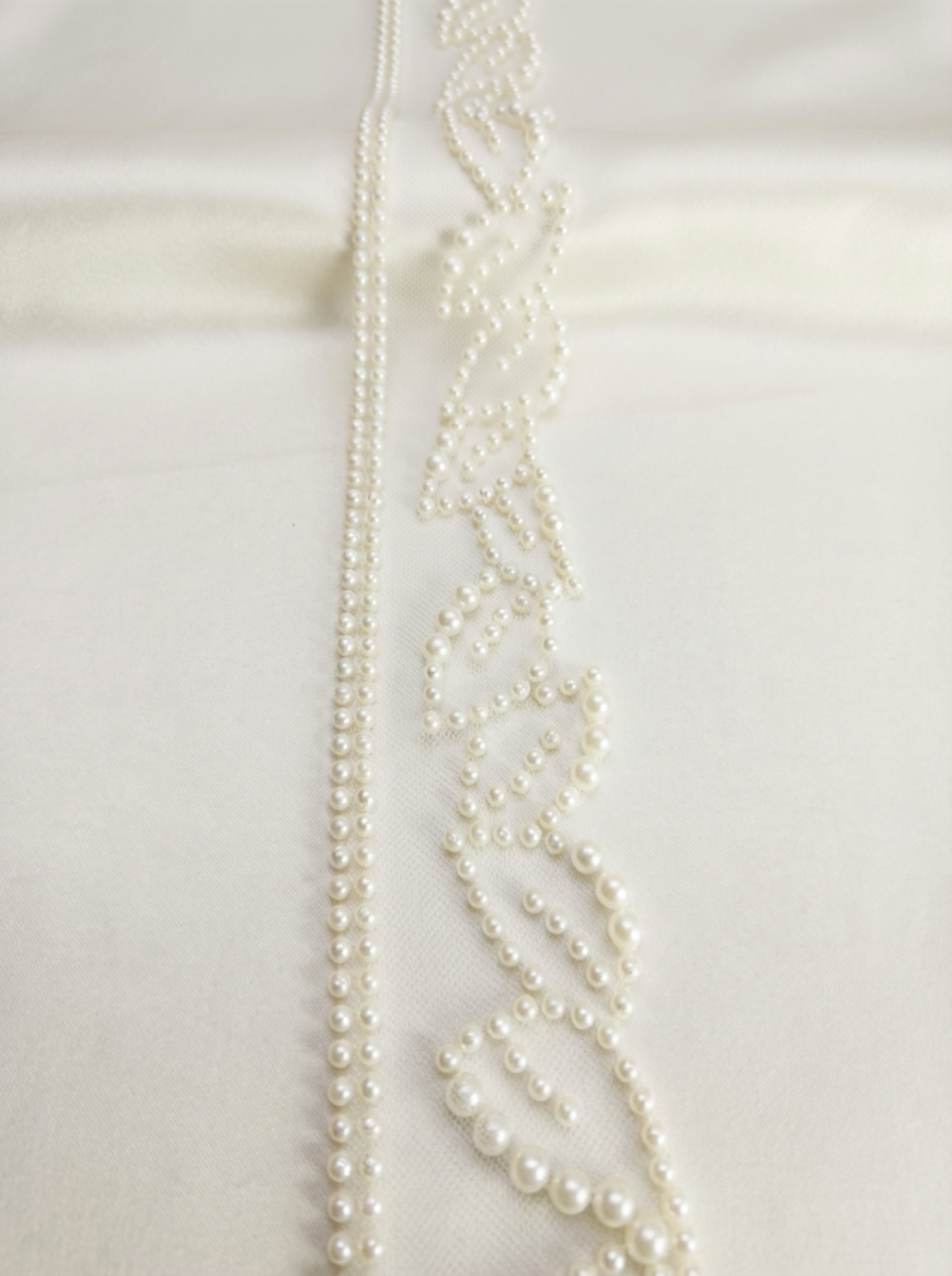 Ivory Pearl Beaded Trim – Self Adhesive or Sew-On Seam Allowance – Minimal Bridal Pearl Trim for Dress, Veil, Collar, Cuff, DIY