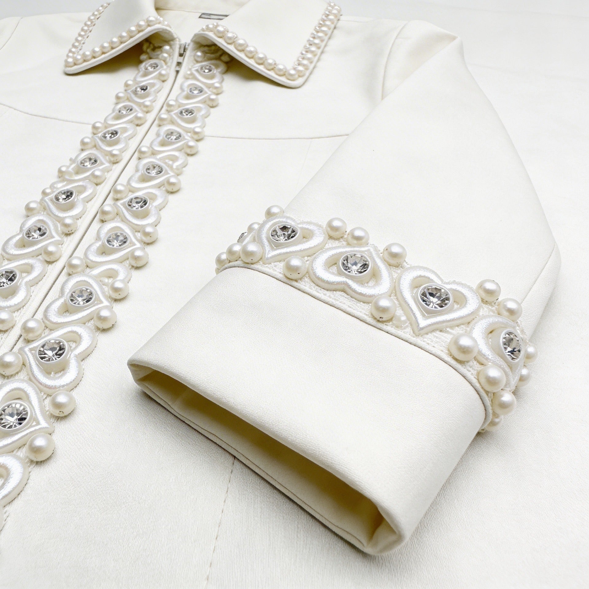 Ivory Pearl Rhinestone Heart Trim – Self Adhesive - Seam Allowance - Made in USA by Faraj Beading