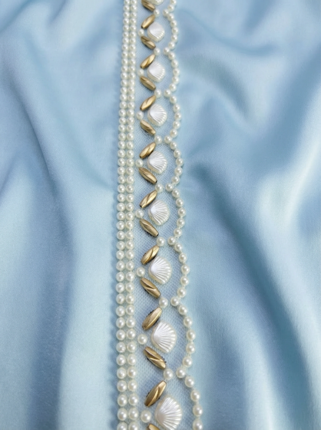 Pearls and Gold Beaded Trim with Seashell Nautical Accents and Scallop Border Self Adhesive -Made in USA by Faraj Beading
