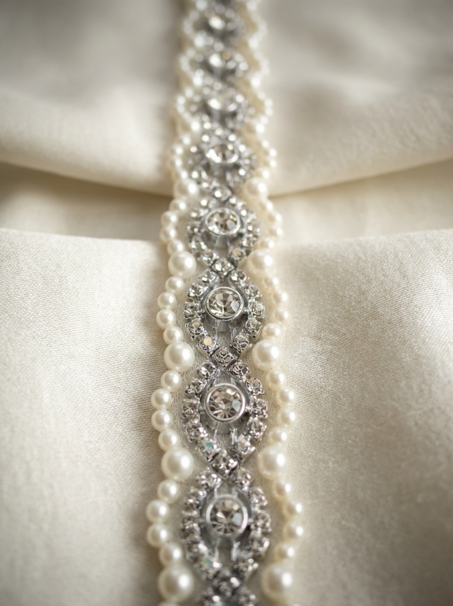 Pearl and Rhinestone Trim with Scalloped Edges Self Adhesive