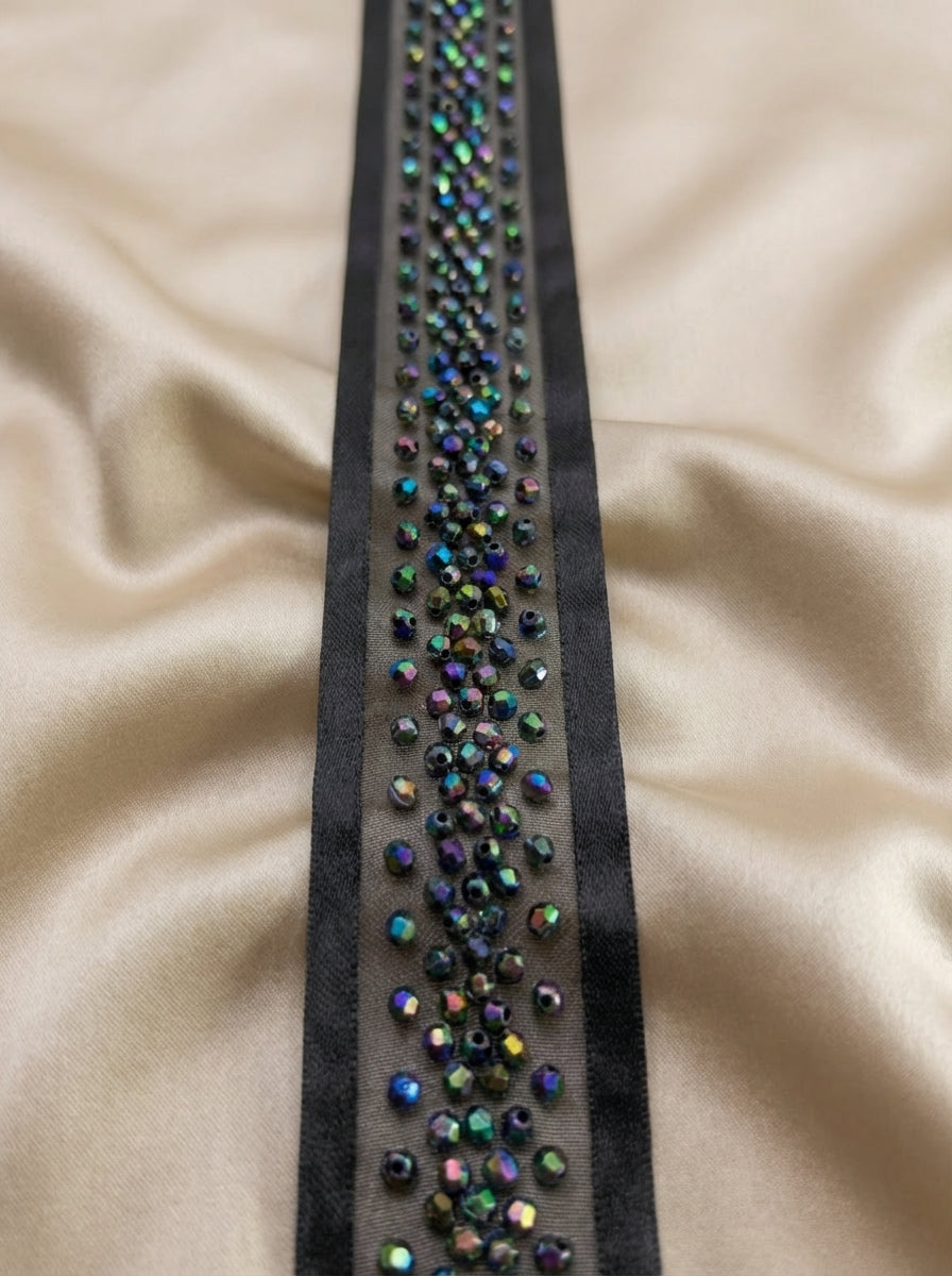 Black Iridescent Beaded Trim – Self Adhesive Trim, Peel and Stick Trim, DIY Clothing Embellishment, Sew or Stick Option