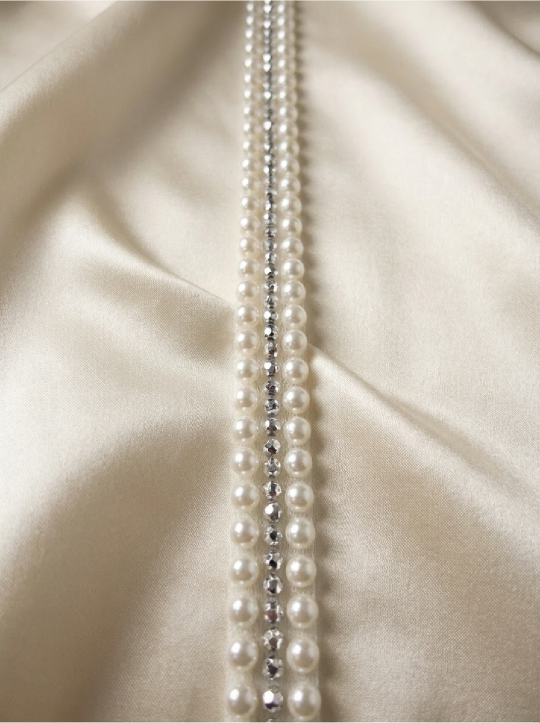 Pearl and silver faceted beads  Trim – Self Adhesive Pearl Trim, Peel and Stick Bridal Trim, Wedding Dress Trim, Sew or peel and stick