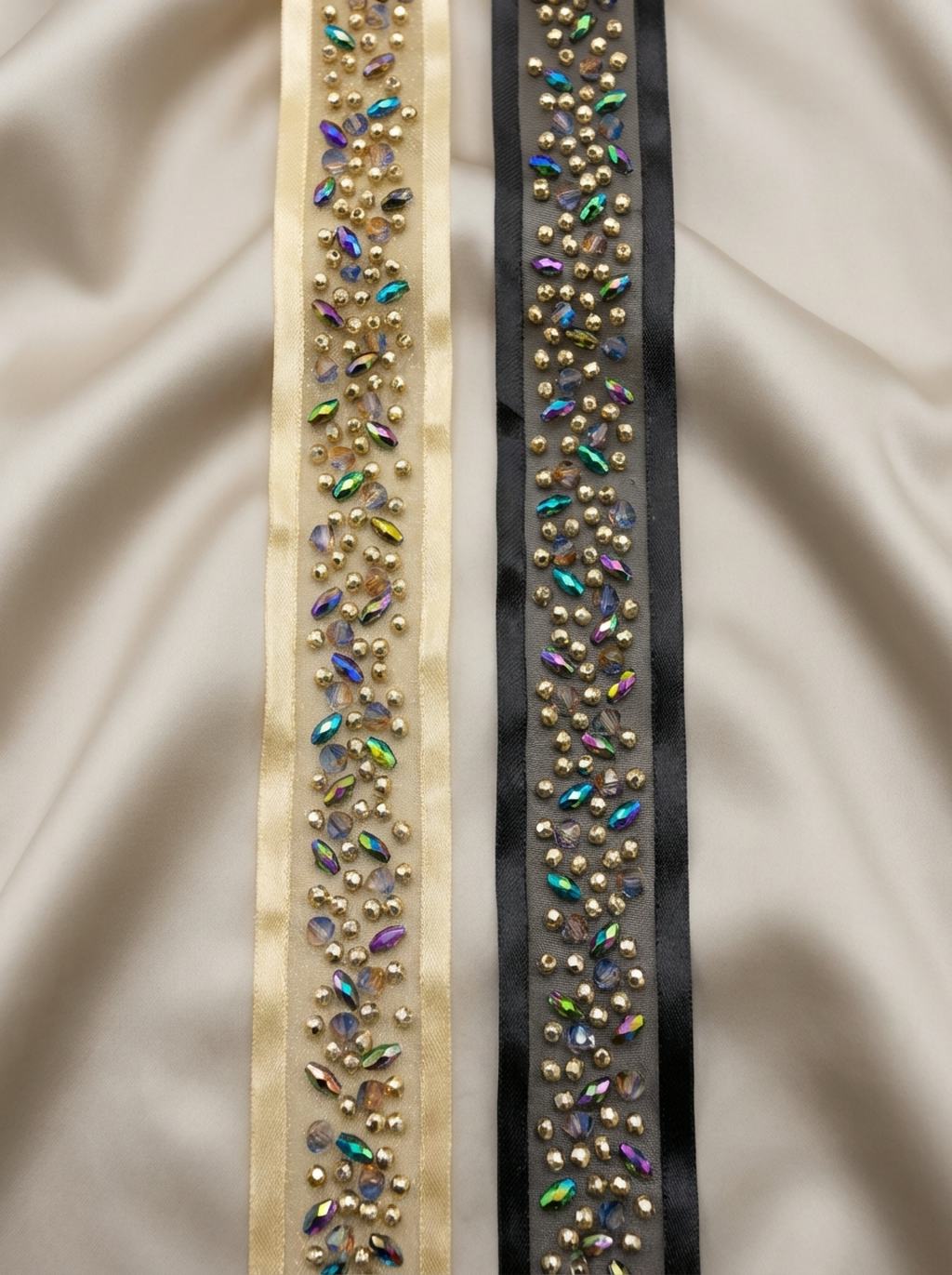 Self Adhesive Beaded Trim Gold & Black | Luxury Rhinestone Embellishment Trim | DIY Fashion, Clothing Decor, Craft Trim, Peel and Stick