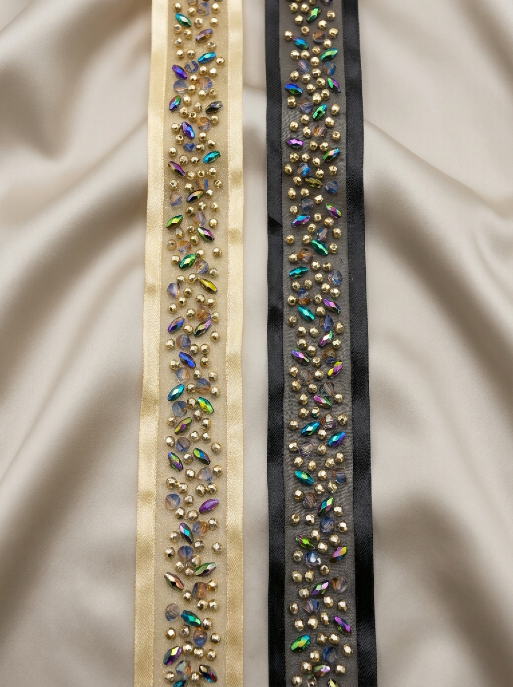 Self Adhesive Beaded Trim Gold & Black | Luxury Rhinestone Embellishment Trim | DIY Fashion, Clothing Decor, Craft Trim, Peel and Stick