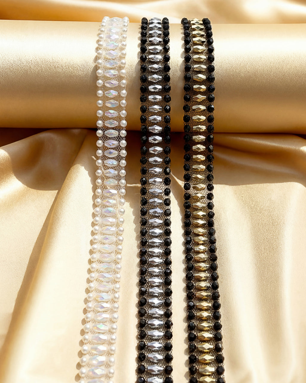 Beaded Trim by the Yard, Designer Mesh Trim, Sewing or Adhesive Trim, Fashion Embellishment - Made in USA by Faraj Beading