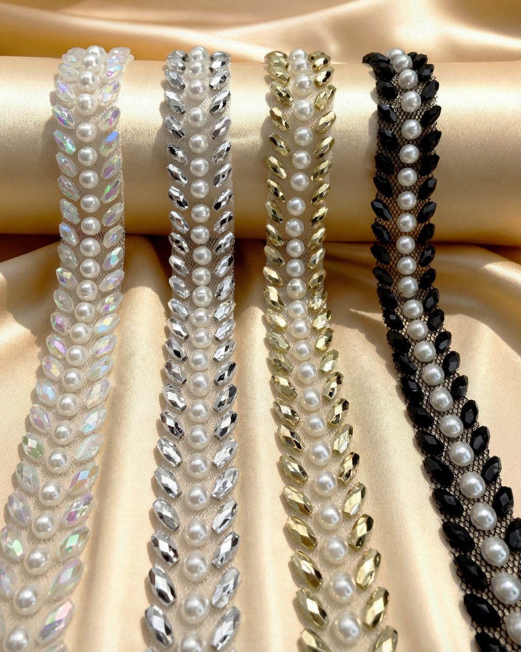 Pearl Beaded Trim by the Yard, Bridal Crystal Trim Options (AB, Silver, Gold, Black), Wedding Dress Sewing Trim, Accessories - Made in USA