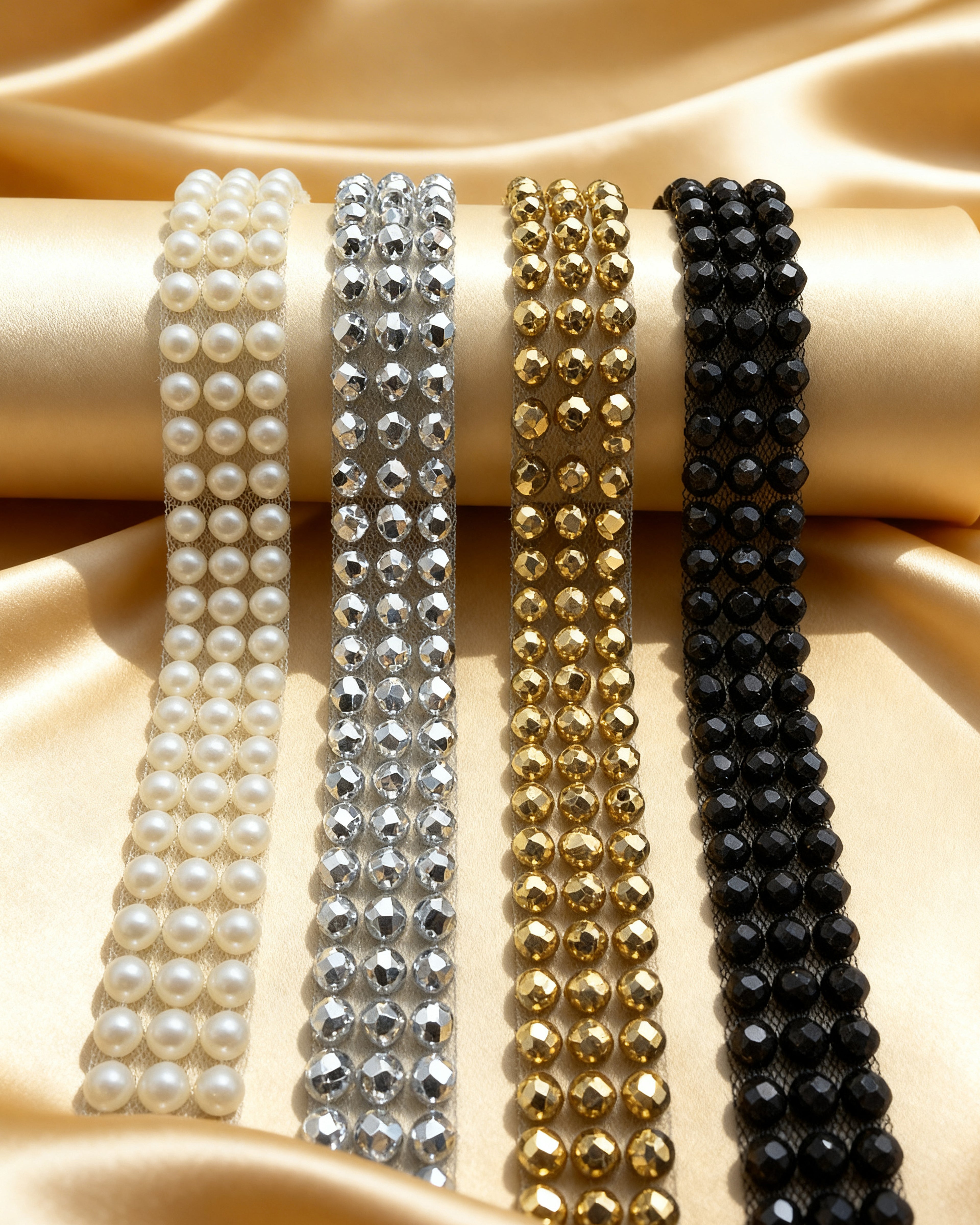 6mm Pearl Beaded Trim Use on Accessories, Self Adhesive or extra fabric seam ,Home Decor, Bridal - Faraj Beading - Made in USA