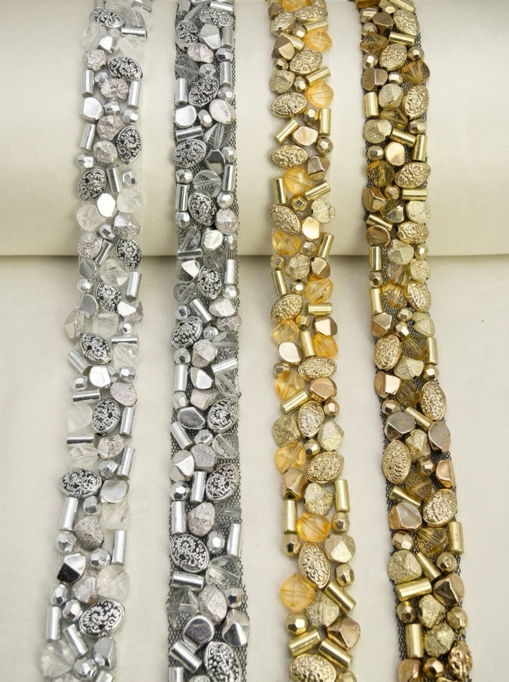Gold Beaded Trim, Metallic Embellished Trim, Chunky Bead Lace Trim, Statement Trim for Sewing or Self Adhesive by the Yard - Made in USA