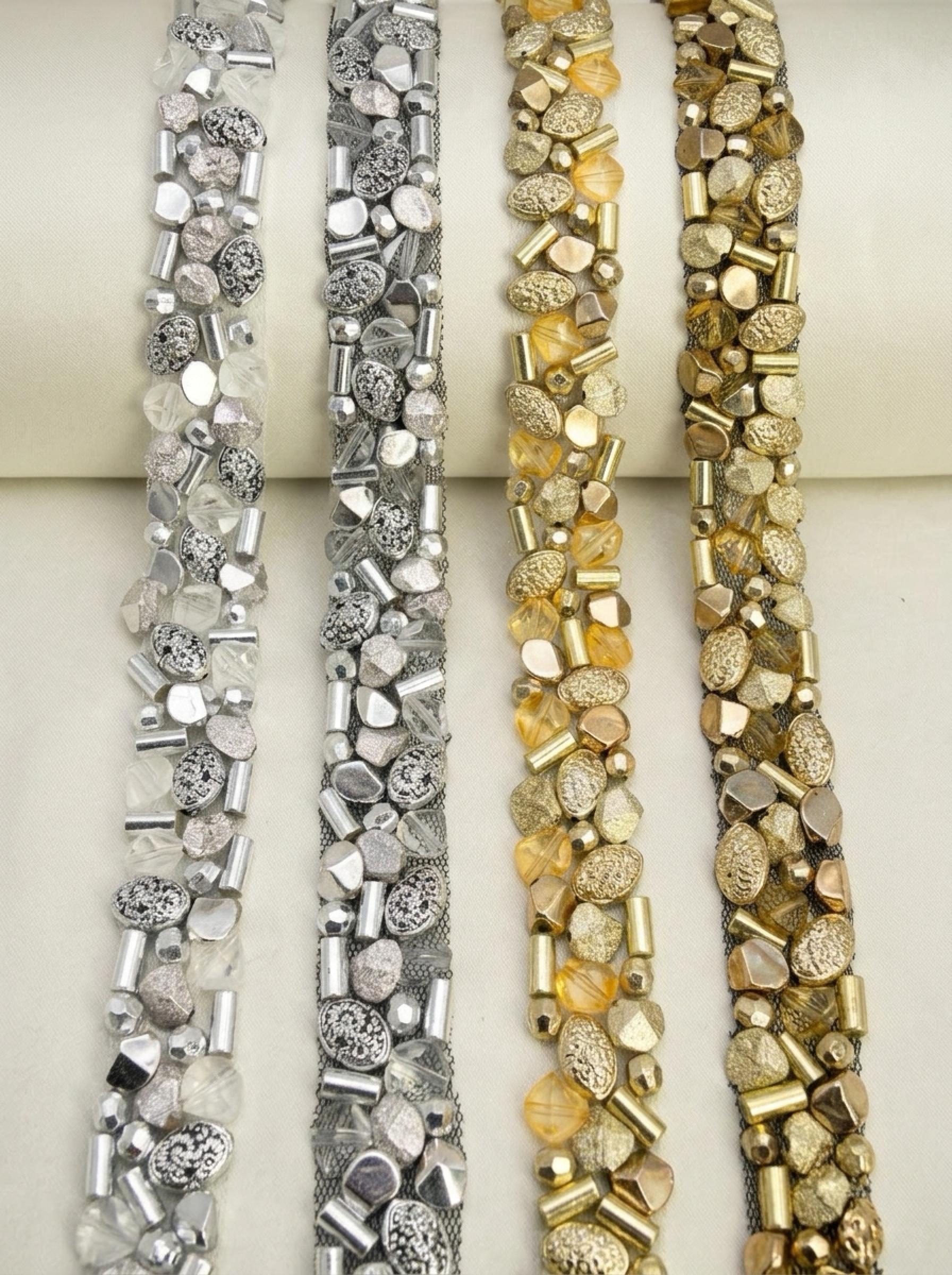 Gold Beaded Trim, Metallic Embellished Trim, Chunky Bead Lace Trim, Statement Trim for Sewing or Self Adhesive by the Yard - Made in USA