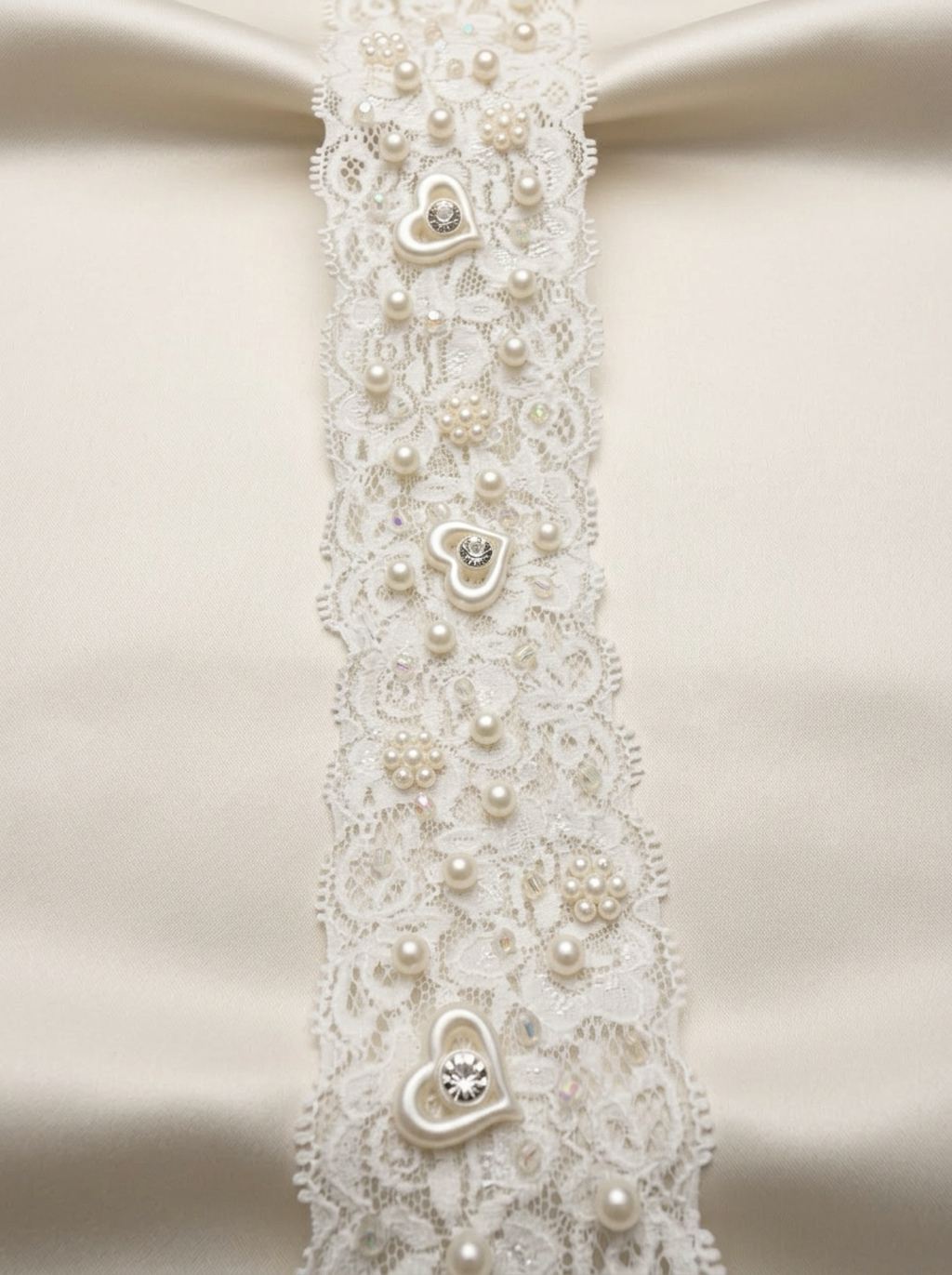 Stretch Beaded Lace Trim, Elastic Pearl Lace Trim with Heart Detail, Bridal Stretch Trim, Wedding Dress Trim, Sewing Trim by the Yard