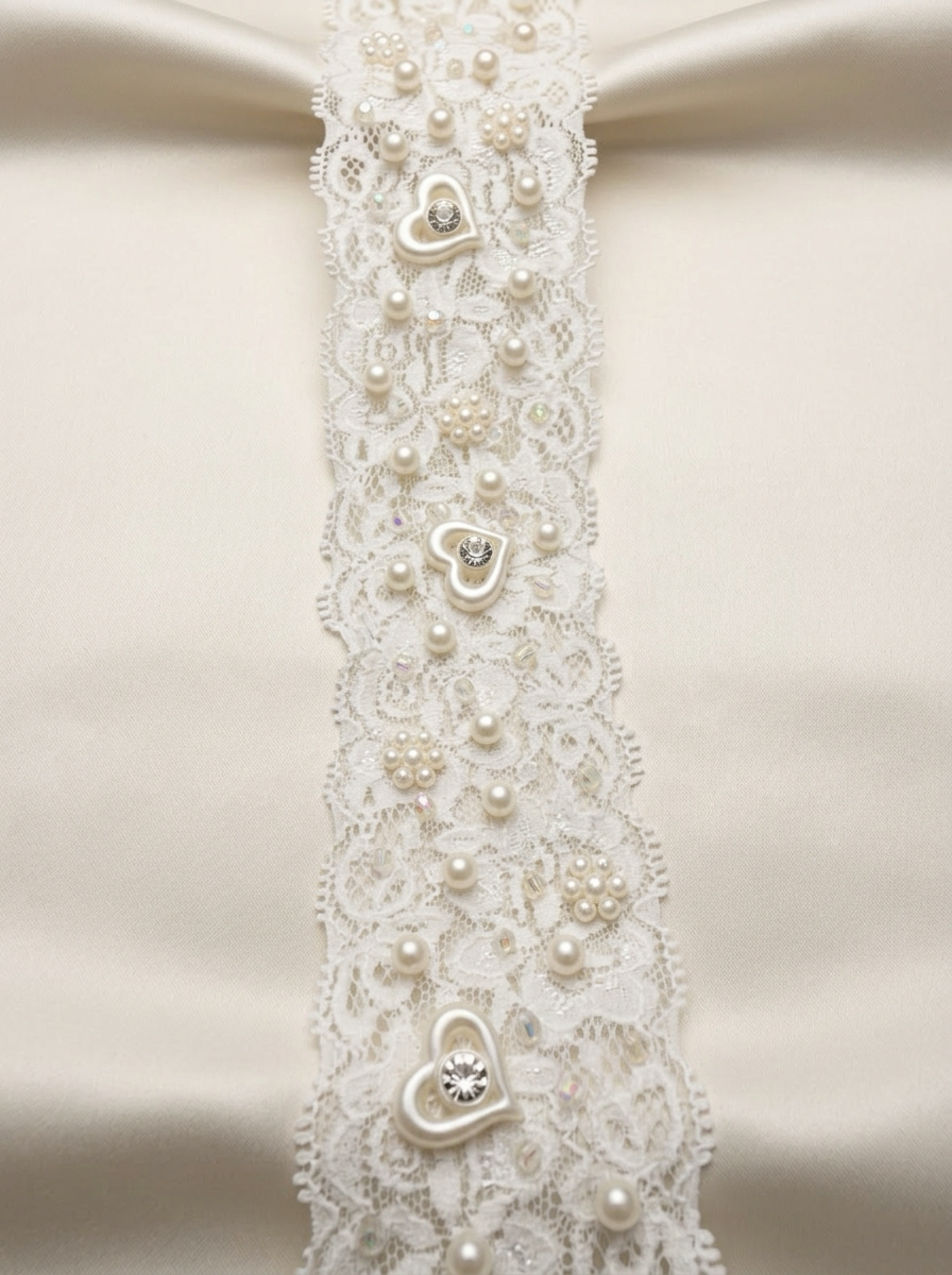 Stretch Beaded Lace Trim, Elastic Pearl Lace Trim with Heart Detail, Bridal Stretch Trim, Wedding Dress Trim, Sewing Trim by the Yard