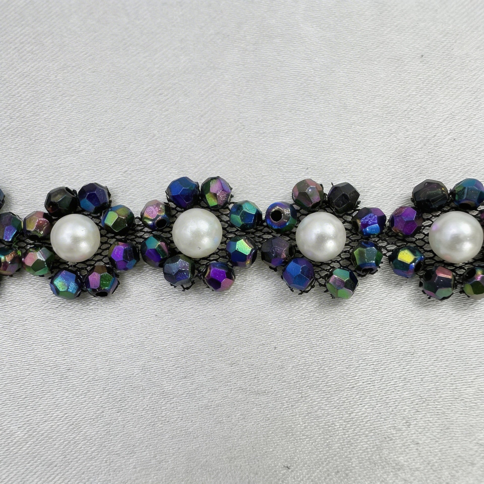 Pearl Beaded Floral Trim by the Yard, Self Adhesive or Sew-On Trim, Rhinestone Flower Trim Options, Bridal, DIY Embellishment - Made In USA