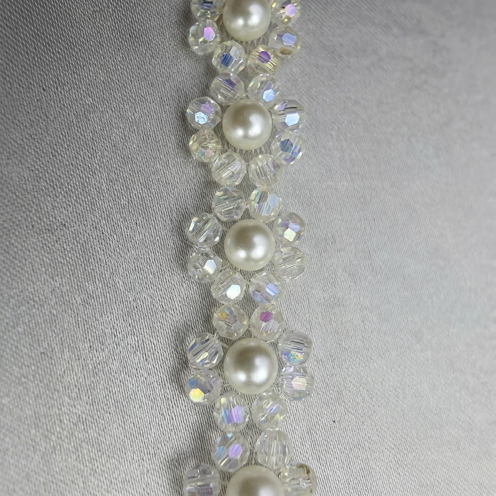 Pearl Beaded Floral Trim by the Yard, Self Adhesive or Sew-On Trim, Rhinestone Flower Trim Options, Bridal, DIY Embellishment - Made In USA