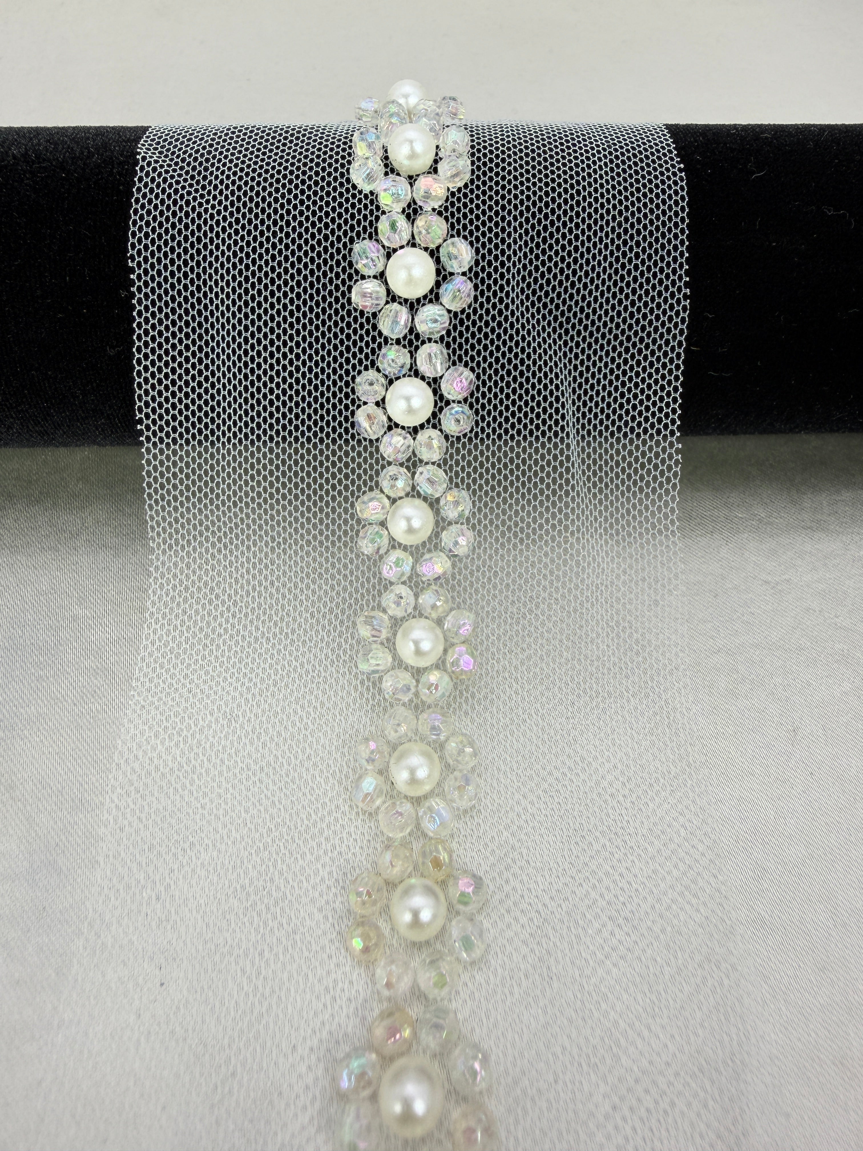 Pearl Beaded Floral Trim by the Yard, Self Adhesive or Sew-On Trim, Rhinestone Flower Trim Options, Bridal, DIY Embellishment - Made In USA