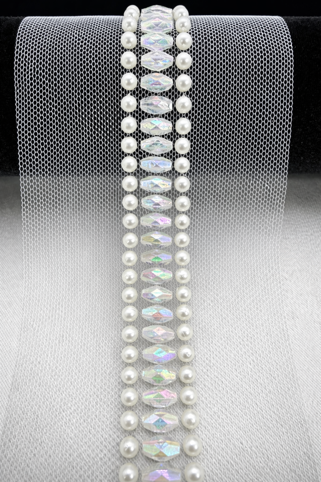 Beaded Trim by the Yard, Designer Mesh Trim, Sewing or Adhesive Trim, Fashion Embellishment - Made in USA by Faraj Beading