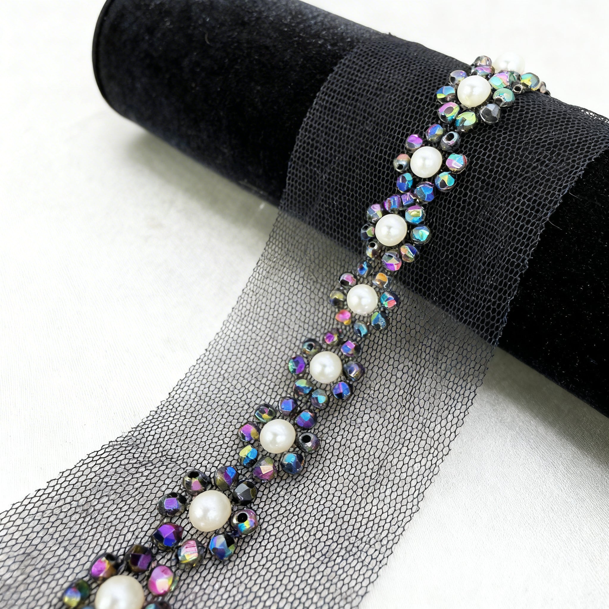 Pearl Beaded Floral Trim by the Yard, Self Adhesive or Sew-On Trim, Rhinestone Flower Trim Options, Bridal, DIY Embellishment - Made In USA