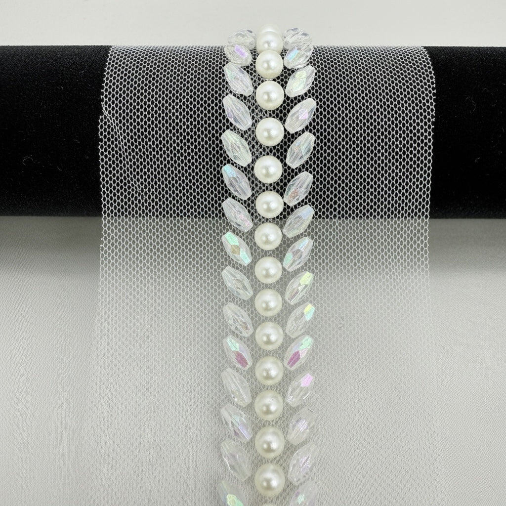 Pearl Beaded Trim by the Yard, Bridal Crystal Trim Options (AB, Silver, Gold, Black), Wedding Dress Sewing Trim, Accessories - Made in USA