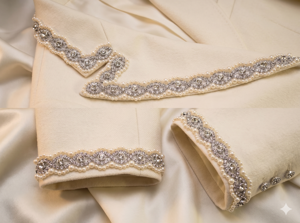 Pearl and Rhinestone Trim with Scalloped Edges Self Adhesive