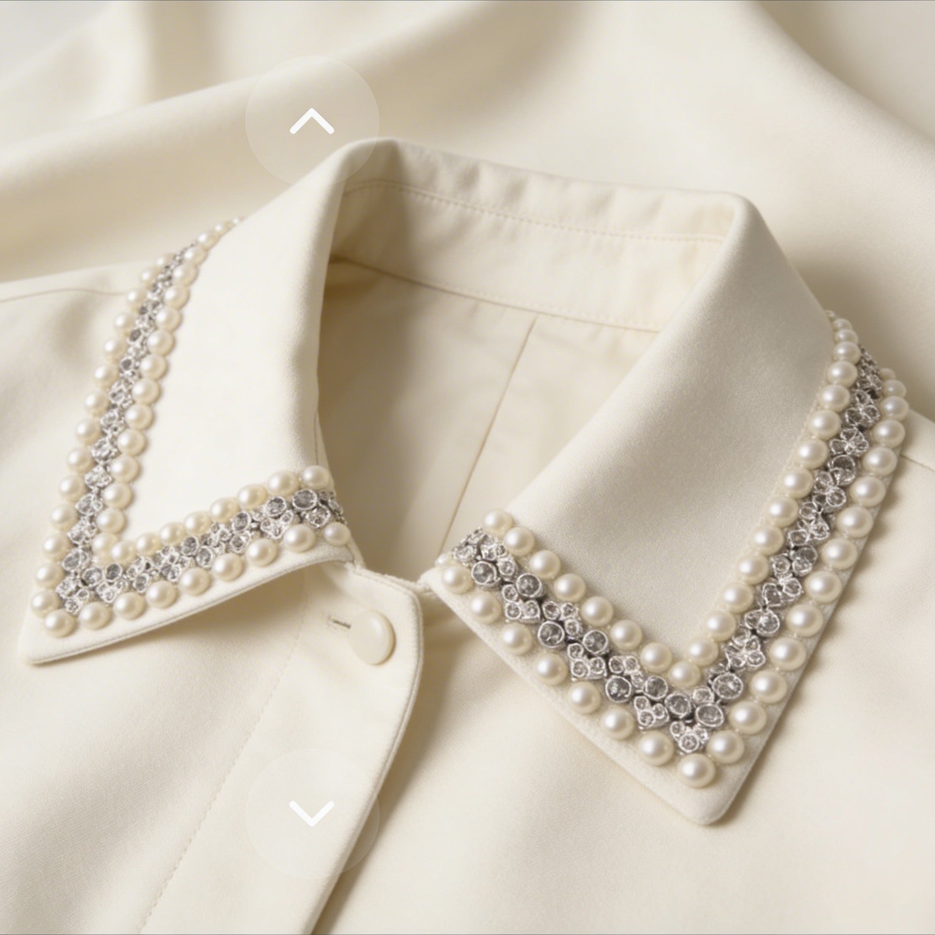 Silver Rhinestone & Ivory Pearl Beaded Trim – Self Adhesive or Sew-On Seam Allowance – Bridal Crystal Trim for Dress, Collar, Belt
