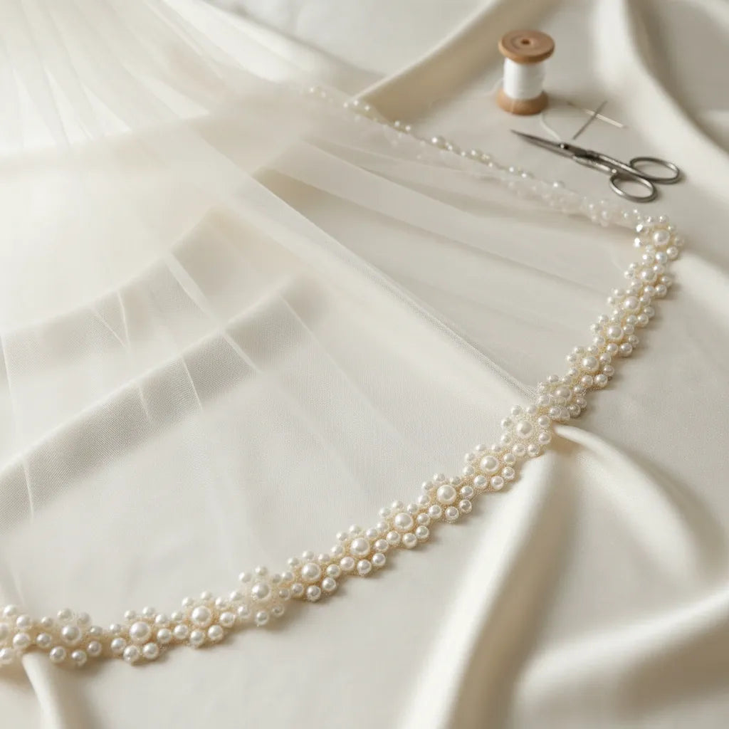Pearl Flower Trim, Self Adhesive or Sew-On Bridal Trim, Ivory Beaded Floral Trim, Wedding accessories trim, Pearl Appliqué by the Yard