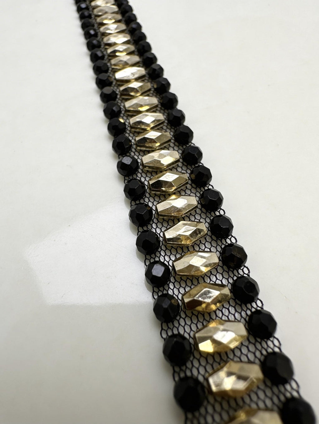 Beaded Trim by the Yard, Designer Mesh Trim, Sewing or Adhesive Trim, Fashion Embellishment - Made in USA by Faraj Beading - Faraj Beading