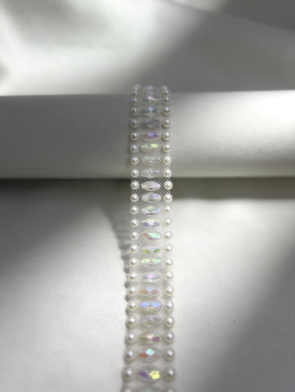Beaded Trim by the Yard, Designer Mesh Trim, Sewing or Adhesive Trim, Fashion Embellishment - Made in USA by Faraj Beading - Faraj Beading