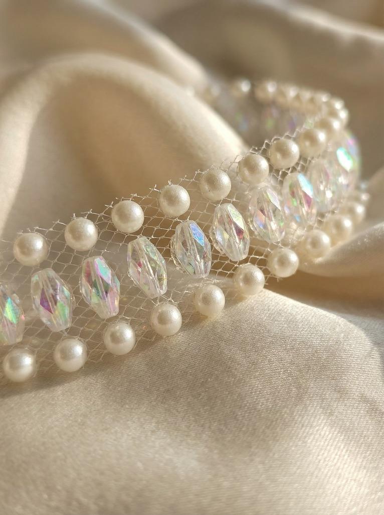 Beaded Trim by the Yard, Designer Mesh Trim, Sewing or Adhesive Trim, Fashion Embellishment - Made in USA by Faraj Beading - Faraj Beading
