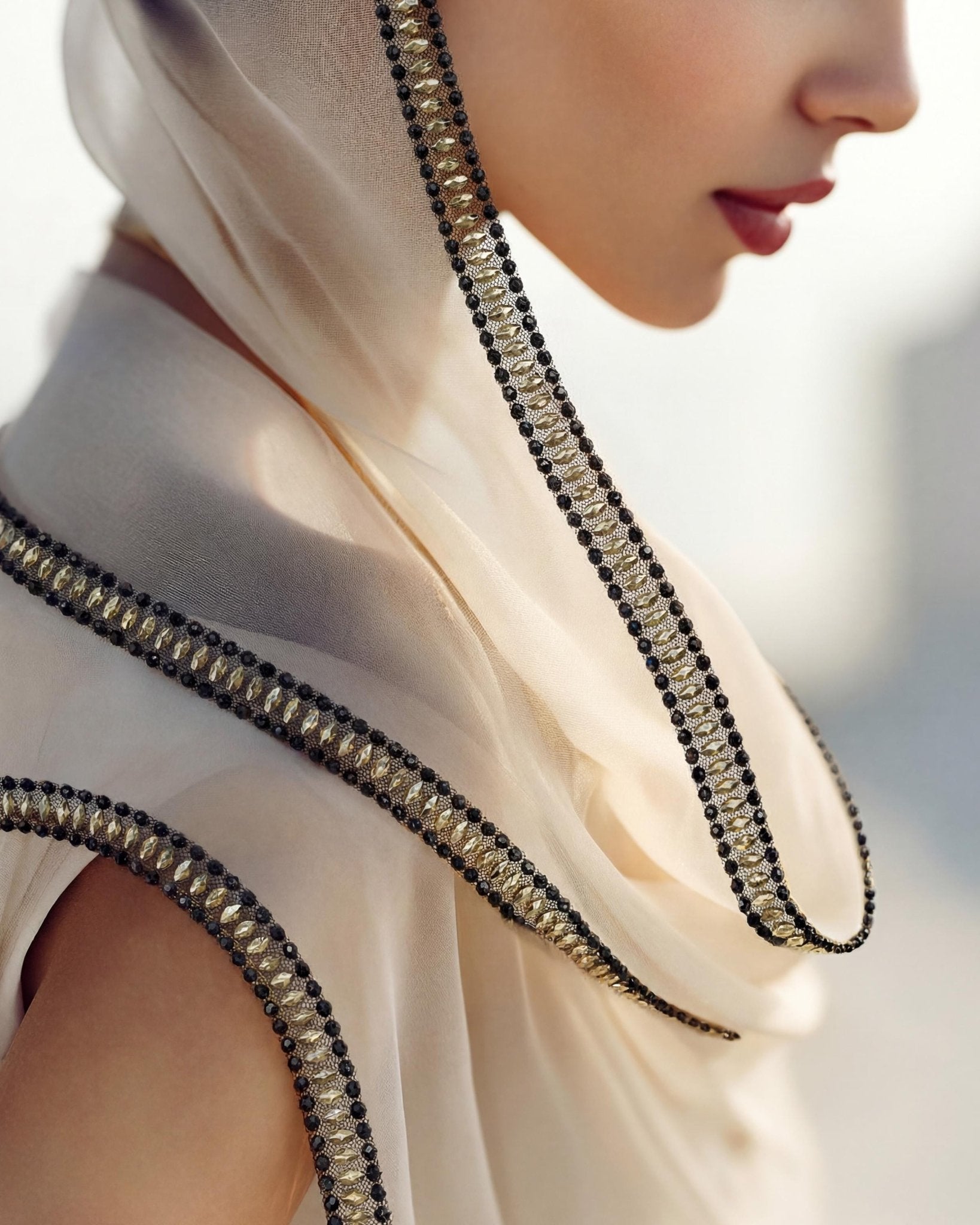 Beaded Trim by the Yard, Designer Mesh Trim, Sewing or Adhesive Trim, Fashion Embellishment - Made in USA by Faraj Beading - Faraj Beading
