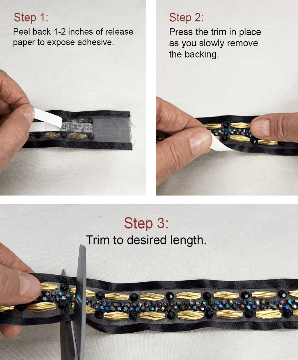 Black Gold Beaded Trim – Iridescent Rhinestone Designer Trim – Luxury Statement Ribbon Trim – Sew On or Self Adhesive – Evening DIY - Faraj Beading
