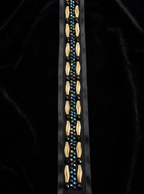 Black Gold Beaded Trim – Iridescent Rhinestone Designer Trim – Luxury Statement Ribbon Trim – Sew On or Self Adhesive – Evening DIY - Faraj Beading