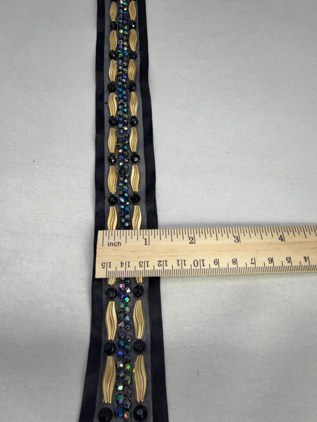 Black Gold Beaded Trim – Iridescent Rhinestone Designer Trim – Luxury Statement Ribbon Trim – Sew On or Self Adhesive – Evening DIY - Faraj Beading
